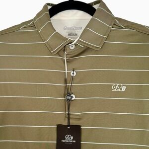 Good Good Golf Stance Stripe Polo Mens Medium Olive Green Shirt GG1115R-M New